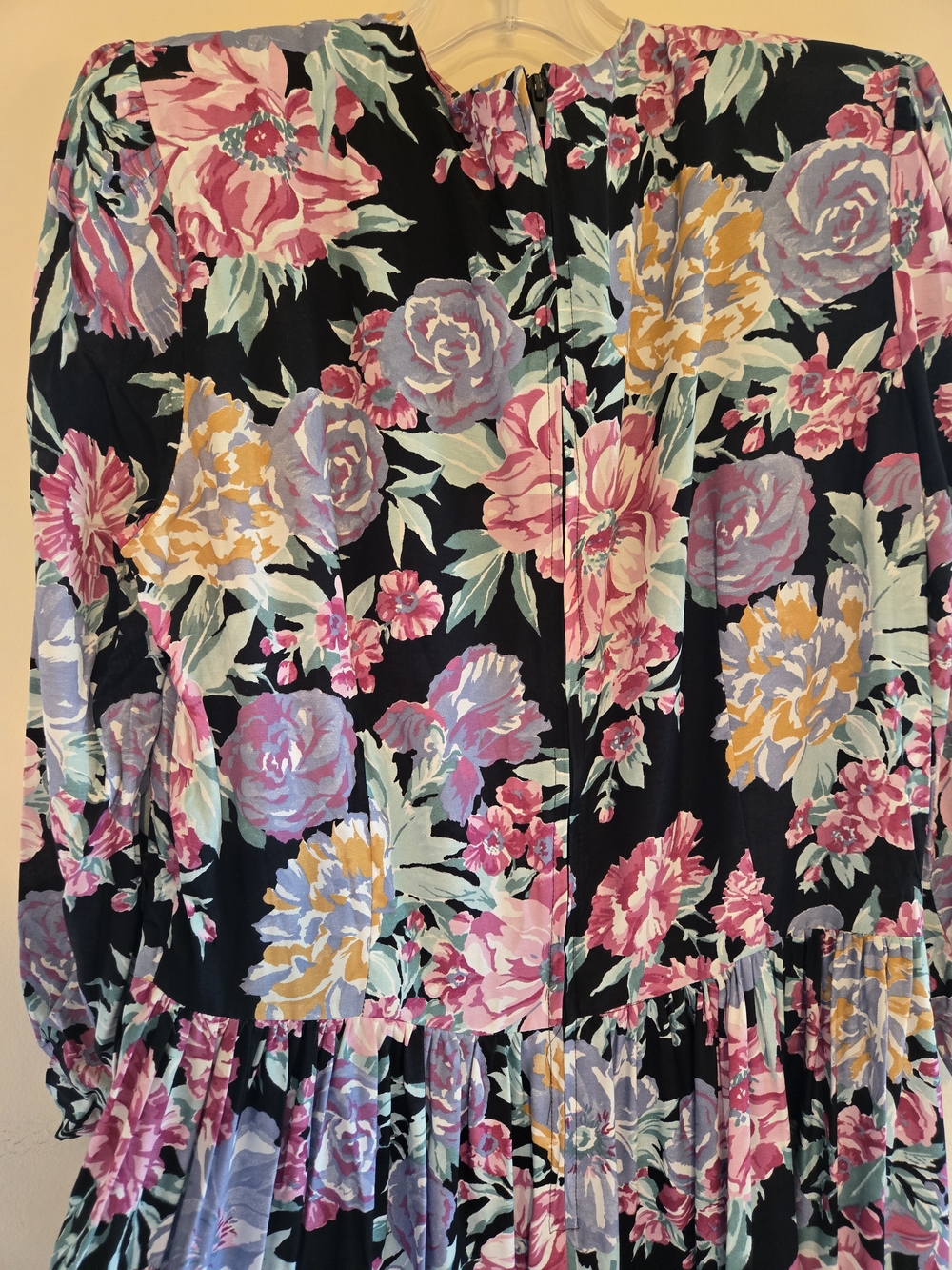 Black Floral Midi Dress with Pink & Cream Blossoms - Picture 4 of 9
